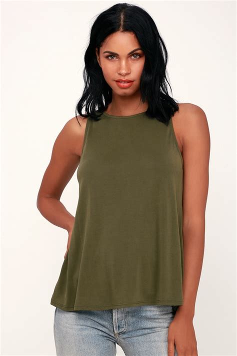 Cute Olive Green Tank Top - Knit Tank Top - Wide-Cut Tank - Lulus