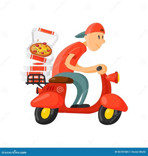 Italian Cook Pizza Delivery Boy Vector Illustration. Stock Vector ...