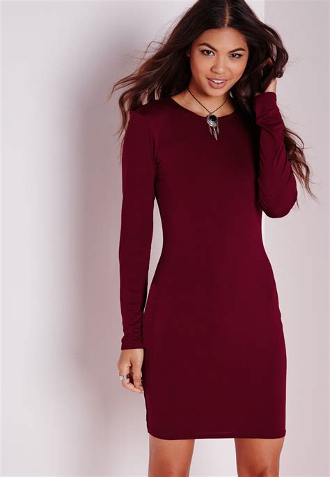 Bodycon dresses long sleeve maroon