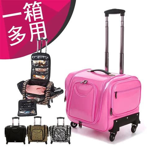 Pink universal wheels trolley luggage professional portable cosmetic ...