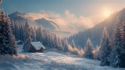 Winter forest Wallpaper (Tranquil ambiance, Sunlight filtering) #581