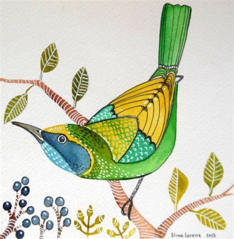 Items similar to Bird art - Green Bird - Original Watercolor Painting ...