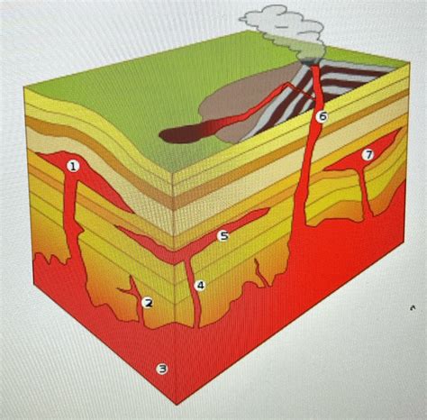 [Solved] Label the numbers batholith, dike, laccolith,sill,xenolith, pluton,... | Course Hero