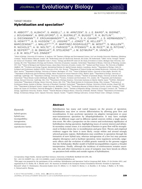 (PDF) Hybridization and speciation