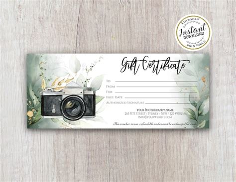 Photography Gift Certificate Templates Printable Gift - Etsy