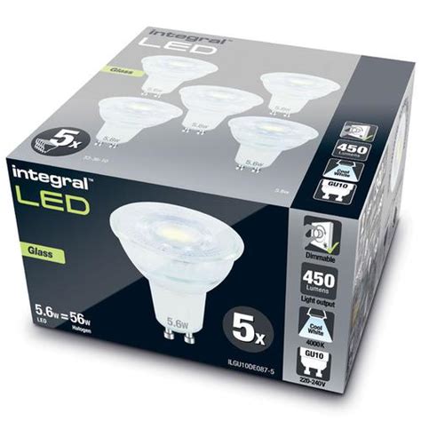 Integral GU10 LED Glass Bulb PAR16 5.6W (56W) 4000K (Cool White ...