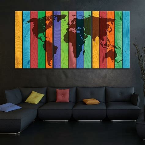 Colorful Wood Grain World Map Canvas Art Abstract Geographical Wall Decor, Vibrant Earth Artwork ...