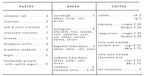 current menus — PARIS BAKERY