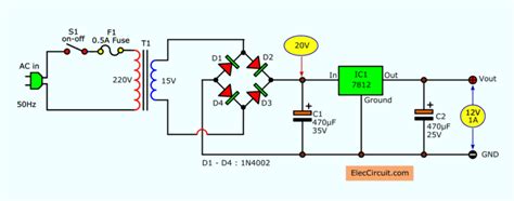 Simple Designing 12V 5A Linear Power Supply | ElecCircuit.com | Power supply circuit, Power ...