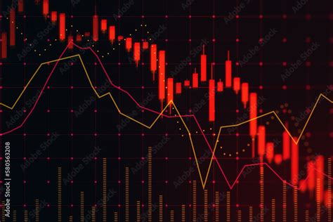 Economy recession and inflation concept with falling down digital red ...