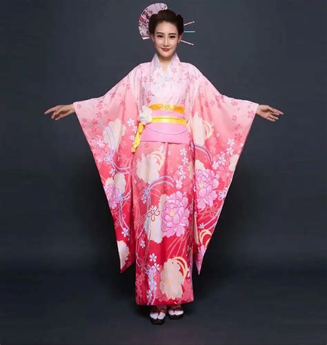 Top Quality Pink Japanese Women Evening Dress Vintage Kimono Gown Yukata With Obi Sexy Cosplay ...