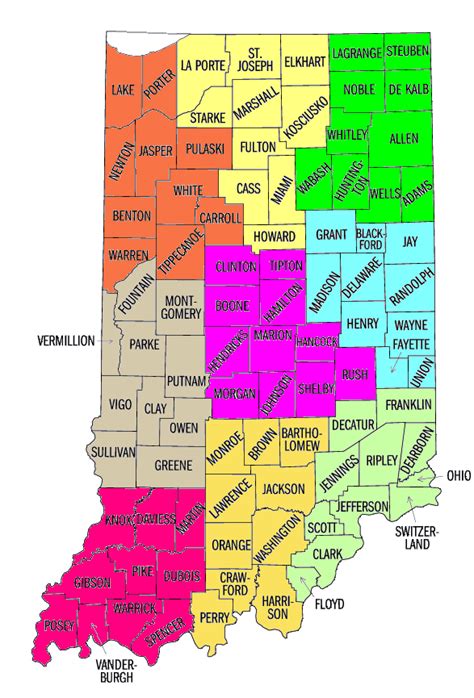 Indiana Counties Road Map USA