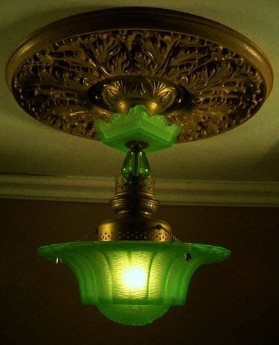 1930's Art Deco Vaseline Uranium Ceiling Light Fixture | Art deco lamps, Art deco lighting ...