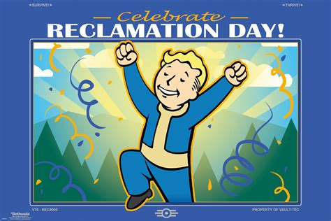 Plakat gamingowy Fallout 76 Celebrate Reclamation Day Vault Boy | Nice Wall