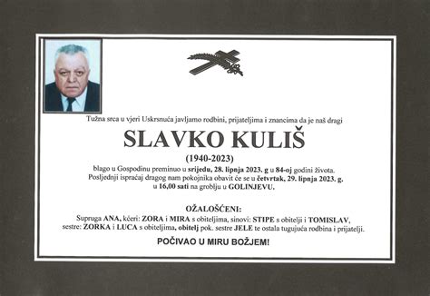 Osmrtnice Livno Slavko Kuliš