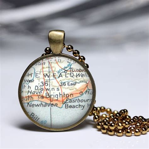 Map jewelry vintage map necklace Brighton UK by parisjewelryaisha