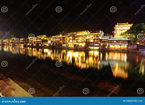 Night of Fenghuang Ancient Town Stock Image - Image of archery, city: 34532743