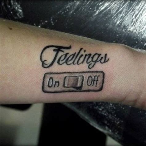 Forearm tattoo of a switch to turn on the feelings. By