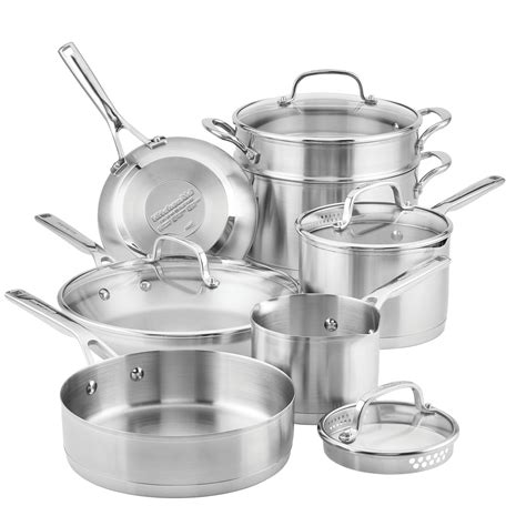 KitchenAid 3-Ply Base Stainless Steel Cookware Set, 11-Piece, Brushed Stainless Steel - Walmart.com