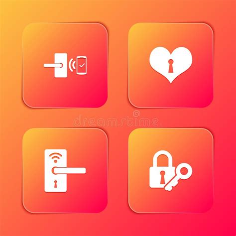 Set Digital Door Lock with Wireless, Heart Keyhole, and Lock and Icon. Vector Stock Illustration ...