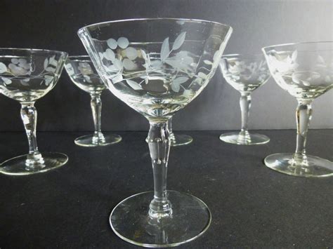 Vintage Etched Crystal Champagne glasses set of 6