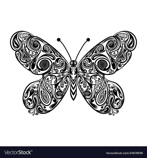 Butterfly with black outline for drawing Vector Image