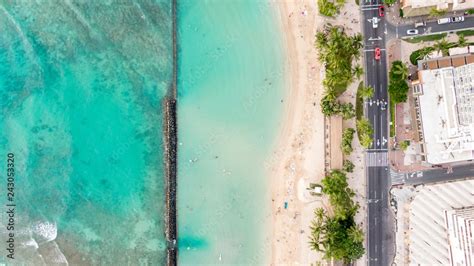 Stunning aerial drone view of Kuhio Beach, part of Waikiki Beach in ...