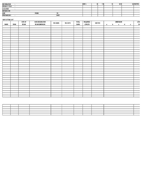 Bar Cutting List Template