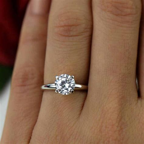 1.5 Ct Round Cut Diamond Solitaire Engagement Promise Ring Solid 14K White Gold Engagement ...