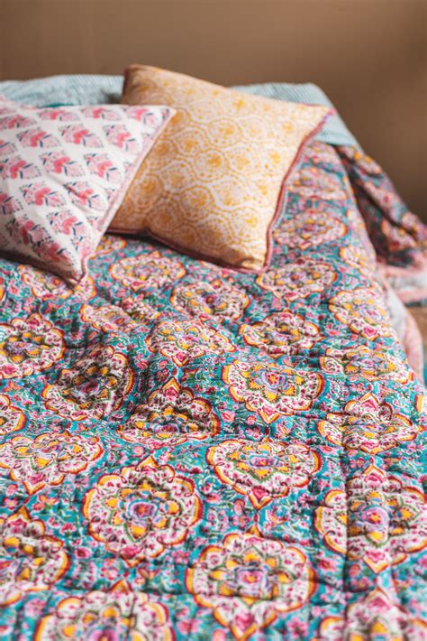 Colourful Block Print Cotton Quilt – Ian Snow Ltd