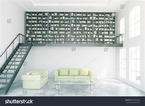 Modern Library Interior Bookcase Stairs Light Stock Illustration ...