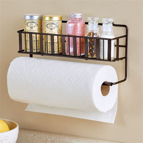 Space-Saving Wall-Mounted Metal Paper Towel Holder with Shelf | Collections Etc.