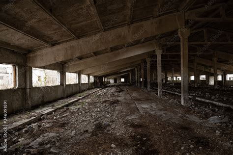 Interior of the old ruined abandoned barn for cows. Destroyed agriculture Stock Photo | Adobe Stock