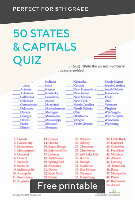 Worksheets On States And Capitals