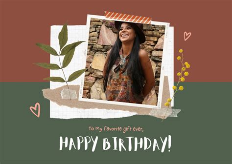 Brown and Green Scrapbook Girlfriend Birthday Card - Templates by Canva