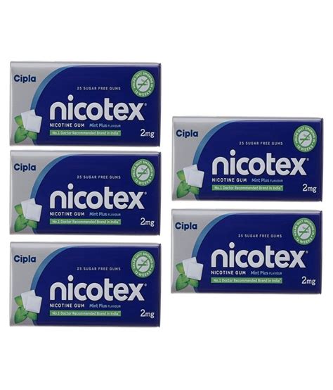 Nicotex Nicotine Gum 25Pcs X 5 Pack Mint Plus Flavour Gums 5 Pcs: Buy ...