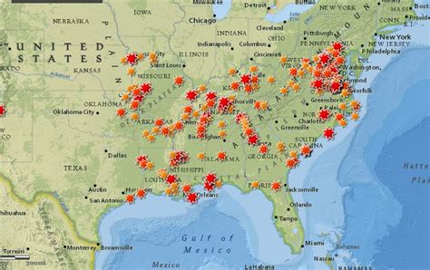 a map with lots of orange dots on it