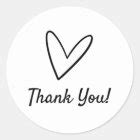 Simple White & Black Typography Heart Thank You Classic Round Sticker | Zazzle