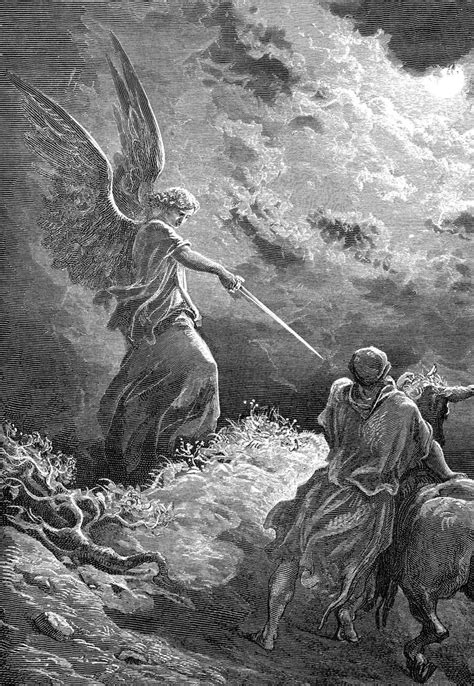 DORÉ, Gustave (1832-1883) An Angel Appears to Balaam (Num 23:15-35), detail 1866 Engraving http ...