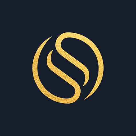 the letter s is inscribed in gold on a black background with a circular ...