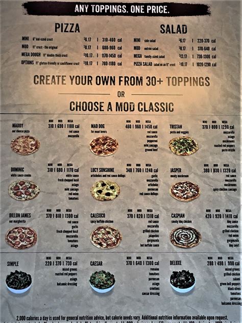 MOD Pizza Menu: Create Your Own Unique Pizza – Peddler Brewing