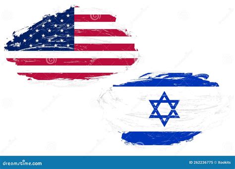 United States and Israel Flag Together on a White Stroke Brush ...