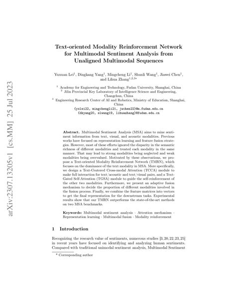 Text-oriented Modality Reinforcement Network for Multimodal Sentiment Analysis from Unaligned ...