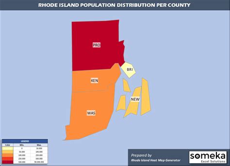 Rhode Island County Map and Population List in Excel