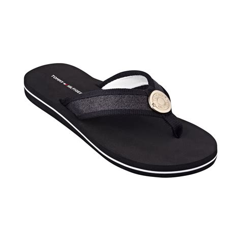 Tommy hilfiger Women's Carma Glitter Flip Flops in Black | Lyst