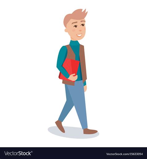 Male student walking with red book cartoon Vector Image