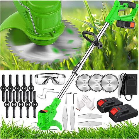 Strimmers Electric Cordless Grass Strimmer Metal Blade Strimmer with 24V ×2 Lithium Battery Fast ...