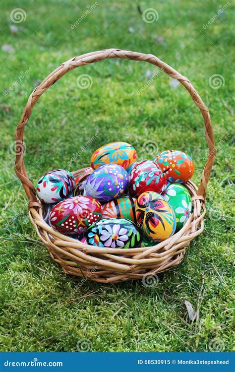 Colored Easter Eggs in Basket Stock Image - Image of eggs, holiday ...