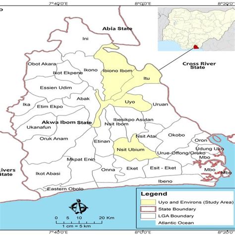 Map of Akwa Ibom State showing Uyo and it's environs (study area ...