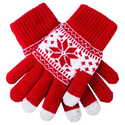 Cute Christmas Warm Winter Gloves Snowflake Printed Knitted Touch Gloves Men Women Gloves Touch ...